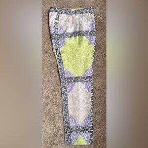 J. Crew Floral Patchwork Cropped Pants - Lime Green, Lavender & Black